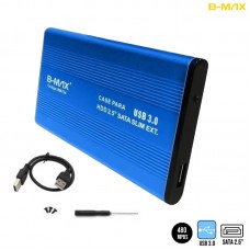 Case Gaveta Externa para HD Sata 2.5" USB 3.0 Até 3TB BM754 B-Max Alumínio Azul